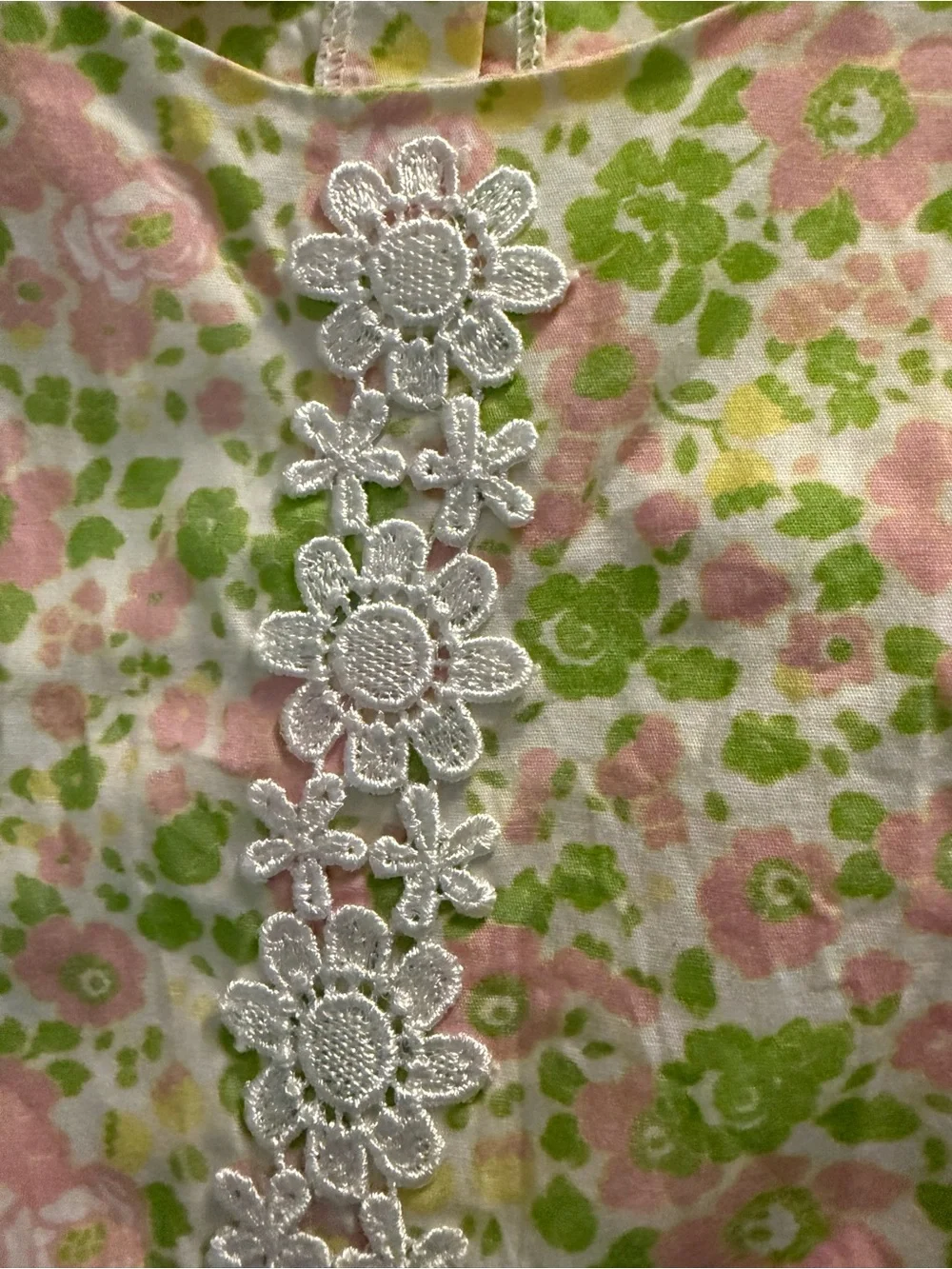 Girls Pink & Green Floral Shift Dress with Lace Trim - Peggy Green